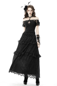 Gothic delicate lace neckline top TW388