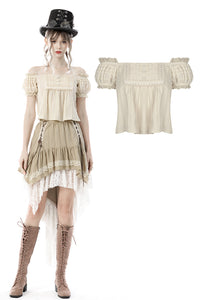 Steampunk frilly off-the-shoulder blush top TW390