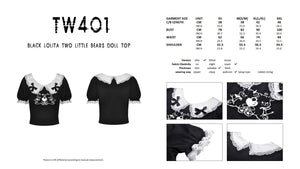 Black lolita two little bears doll top TW401
