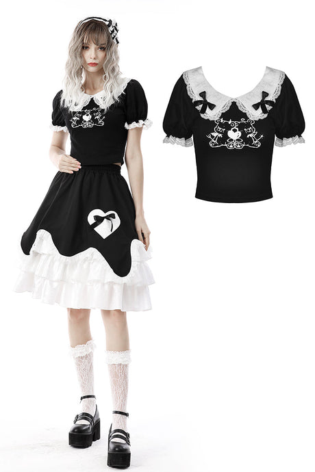 Black lolita two little bears doll top TW401