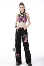 Load image into Gallery viewer, Rebel racer black pink plaid halter crop top TW412