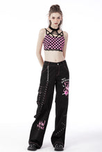 Load image into Gallery viewer, Rebel racer black pink plaid halter crop top TW412
