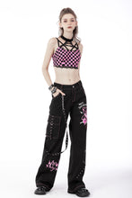 Load image into Gallery viewer, Rebel racer black pink plaid halter crop top TW412