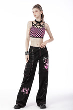Load image into Gallery viewer, Rebel racer black pink plaid halter crop top TW412