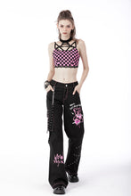 Load image into Gallery viewer, Rebel racer black pink plaid halter crop top TW412