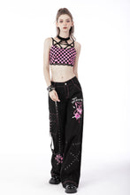 Load image into Gallery viewer, Rebel racer black pink plaid halter crop top TW412