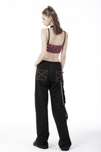 Load image into Gallery viewer, Rebel racer black pink plaid halter crop top TW412
