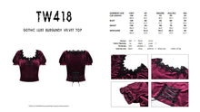 Load image into Gallery viewer, Gothic luxe burgundy velvet top TW418