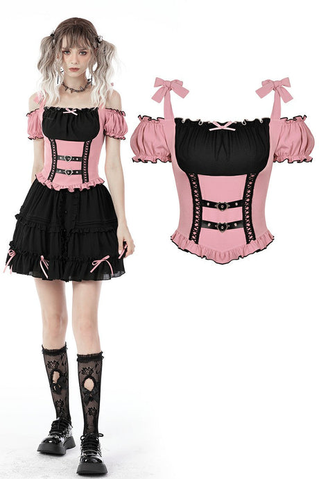 Beautiful Warrior pink black off shoulder top TW419