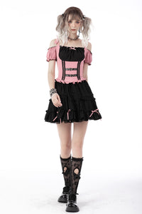 Beautiful Warrior pink black off shoulder top TW419