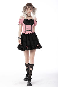 Beautiful Warrior pink black off shoulder top TW419