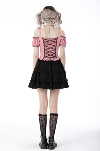 Beautiful Warrior pink black off shoulder top TW419