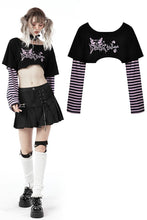 Load image into Gallery viewer, Cheshire cat violet stripe sleeves crop top TW421