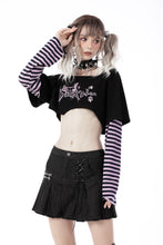 Load image into Gallery viewer, Cheshire cat violet stripe sleeves crop top TW421