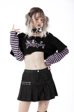 Load image into Gallery viewer, Cheshire cat violet stripe sleeves crop top TW421