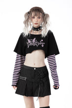 Load image into Gallery viewer, Cheshire cat violet stripe sleeves crop top TW421