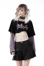 Load image into Gallery viewer, Cheshire cat violet stripe sleeves crop top TW421