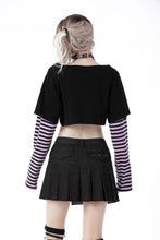 Load image into Gallery viewer, Cheshire cat violet stripe sleeves crop top TW421