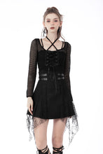 Load image into Gallery viewer, Punk rock net see-through sexy lace up top TW428