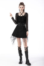 Load image into Gallery viewer, Punk rock net see-through sexy lace up top TW428