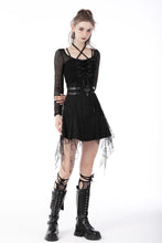 Load image into Gallery viewer, Punk rock net see-through sexy lace up top TW428