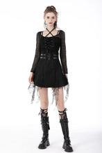 Load image into Gallery viewer, Punk rock net see-through sexy lace up top TW428