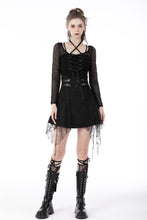 Load image into Gallery viewer, Punk rock net see-through sexy lace up top TW428