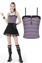 Load image into Gallery viewer, Punk rock violet stripe studded strap top TW433