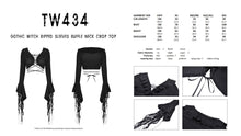 Load image into Gallery viewer, Gothic witch ripped sleeves ruffle neck crop top TW434