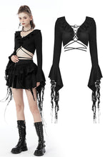 Load image into Gallery viewer, Gothic witch ripped sleeves ruffle neck crop top TW434
