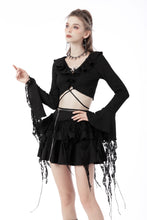 Load image into Gallery viewer, Gothic witch ripped sleeves ruffle neck crop top TW434