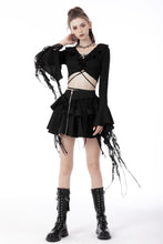 Load image into Gallery viewer, Gothic witch ripped sleeves ruffle neck crop top TW434