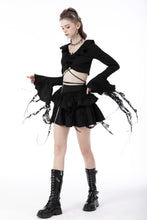 Load image into Gallery viewer, Gothic witch ripped sleeves ruffle neck crop top TW434