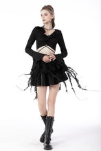 Load image into Gallery viewer, Gothic witch ripped sleeves ruffle neck crop top TW434