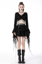 Load image into Gallery viewer, Gothic witch ripped sleeves ruffle neck crop top TW434