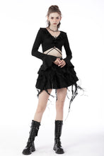 Load image into Gallery viewer, Gothic witch ripped sleeves ruffle neck crop top TW434
