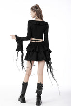 Load image into Gallery viewer, Gothic witch ripped sleeves ruffle neck crop top TW434