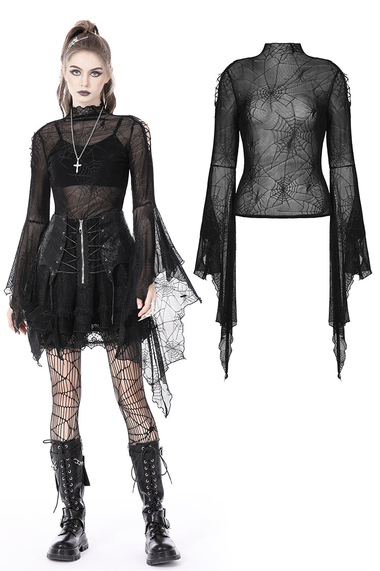 Punk spider mesh exaggerated sleeves top TW453