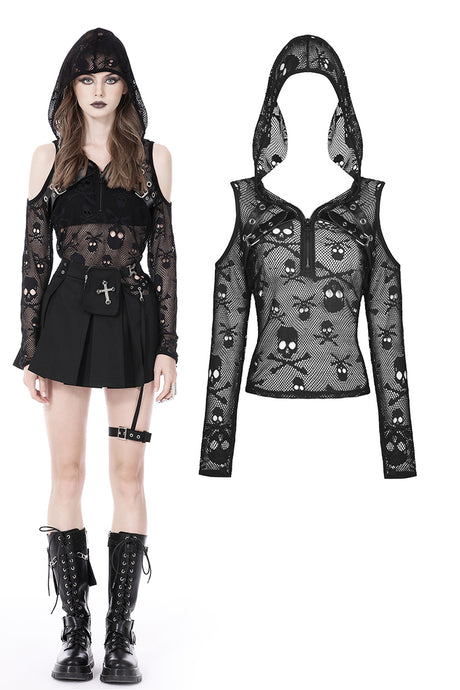 Rebel rock skull cold shoulder hoodies TW463