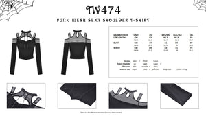 Punk mesh sexy shoulder T-shirt TW474