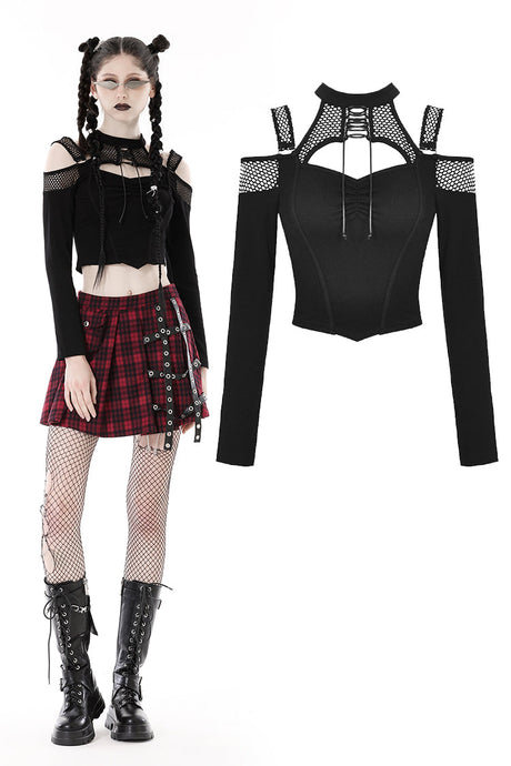 Punk mesh sexy shoulder T-shirt TW474