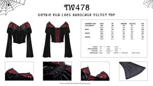 Gothic red lace shoulder velvet top TW478