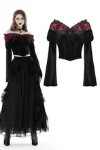 Load image into Gallery viewer, Gothic red lace shoulder velvet top TW478