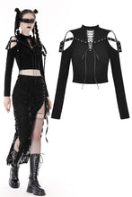 Load image into Gallery viewer, Punk rock lace up off-shoulder T-shirt TW479