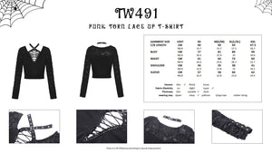 Punk torn lace up T-shirt TW491