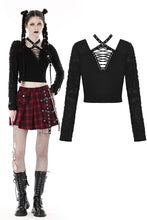 Load image into Gallery viewer, Punk torn lace up T-shirt TW491