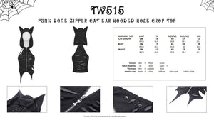 Punk bone zipper cat ear hooded hole crop top TW515