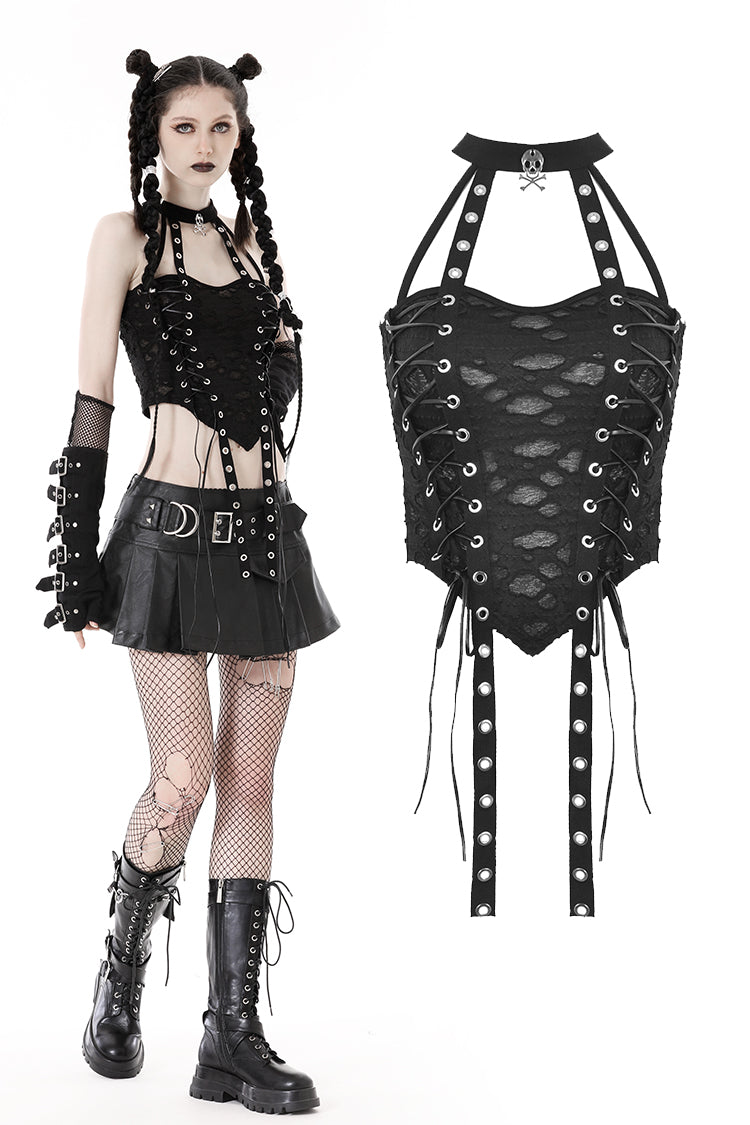 Punk torn hole lace up top TW517