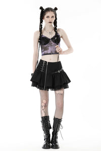 Sexy violet dye black lace chest crop top TW519