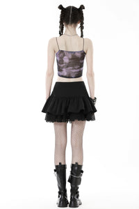 Sexy violet dye black lace chest crop top TW519